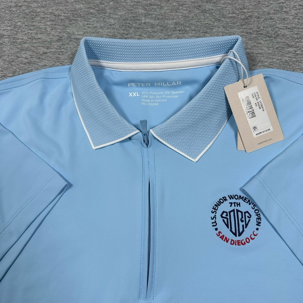 Peter Millar Polo Shirt Womens XXL Blue Keswick Performance US Senior Open NEW